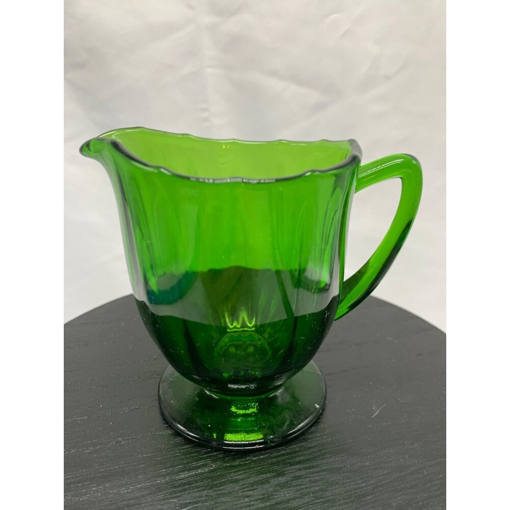 Martinsville Emerald Glass Cream Pitcher "Addie" Pattern 12 point Panel Optic